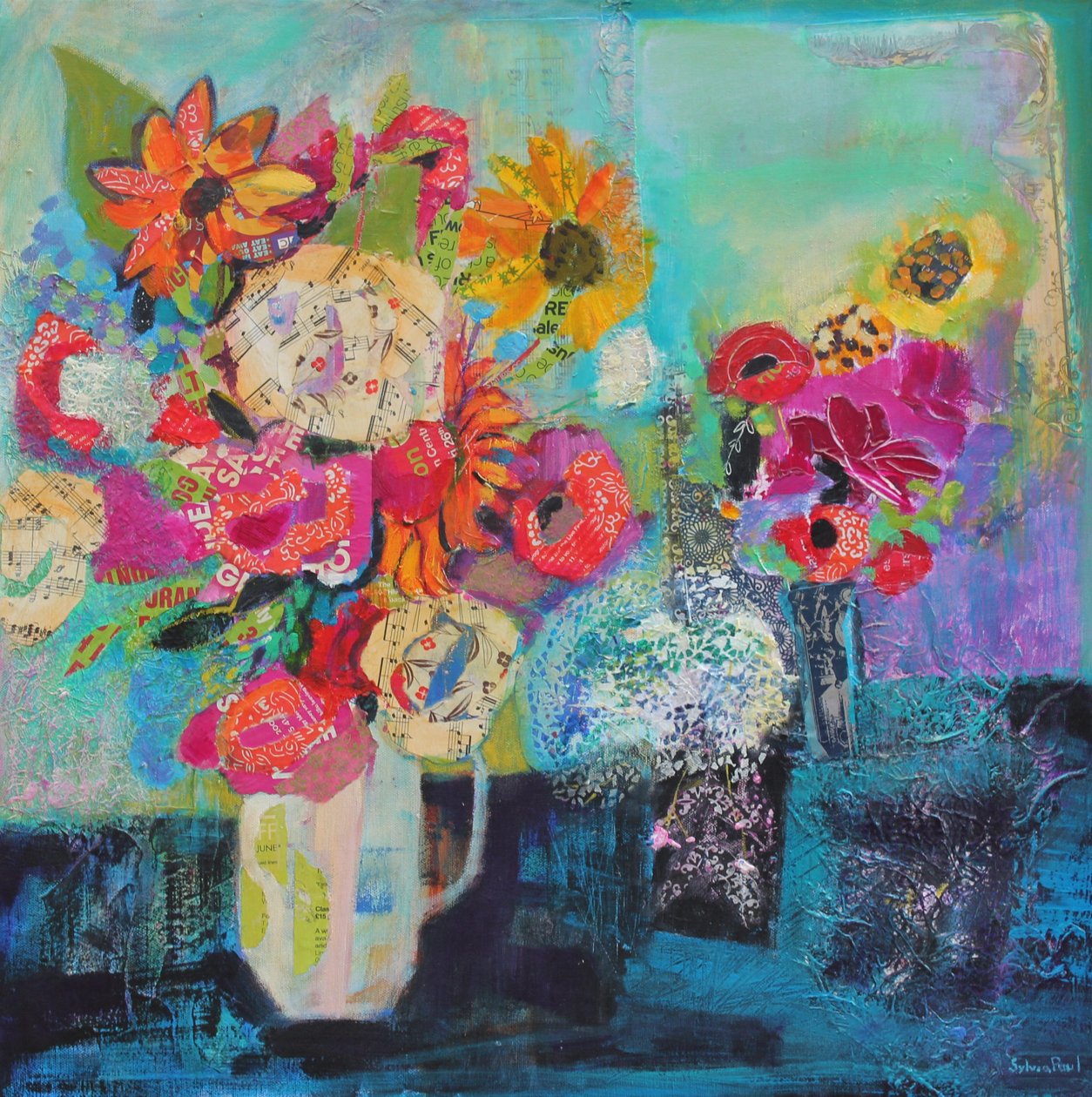 Tráeme Sol 2013 collage de acrílico y papel de Sylvia Paul