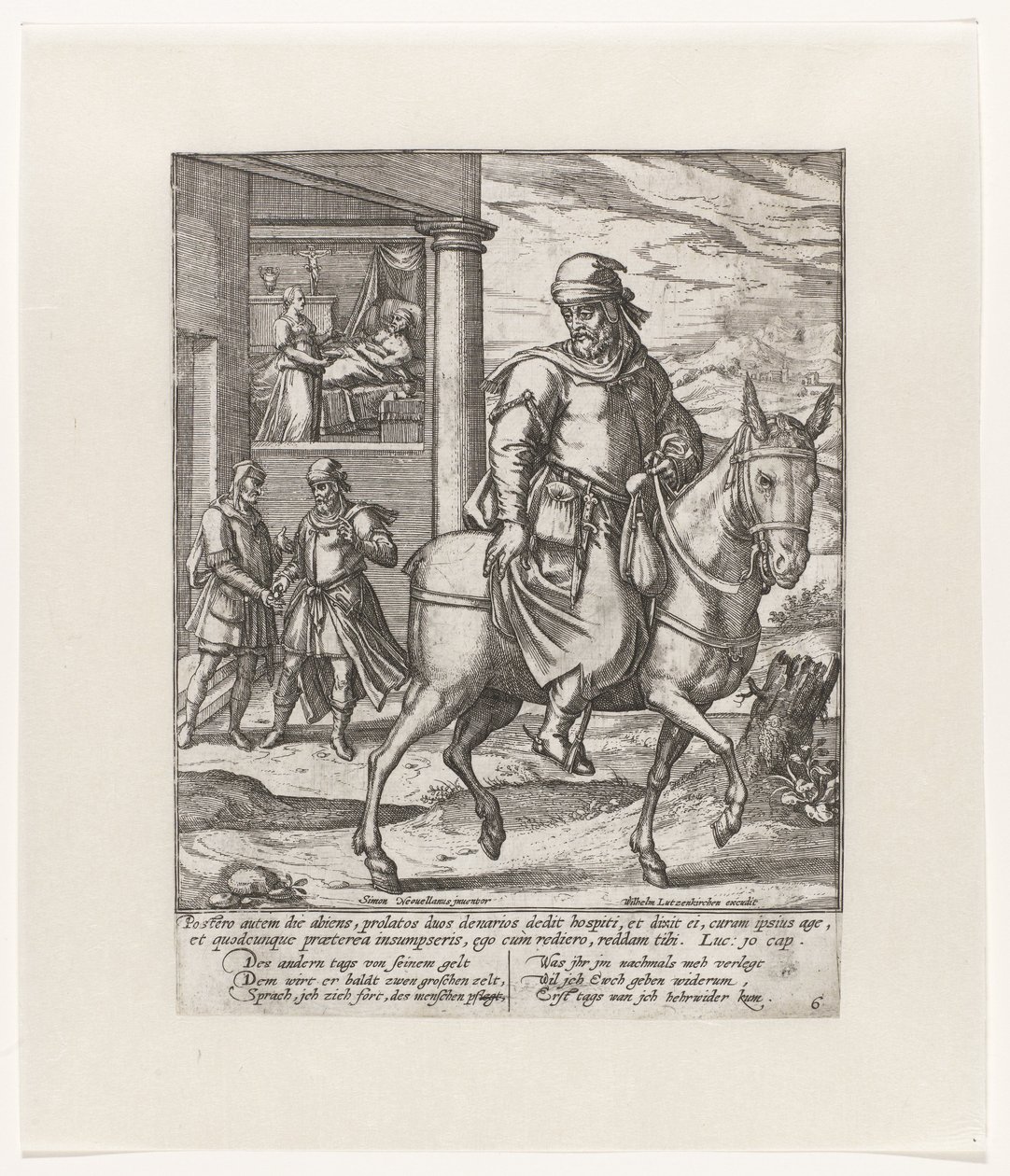 El buen samaritano paga al posadero Parábola del Buen Samaritano (título de la serie) de Symon Novelanus