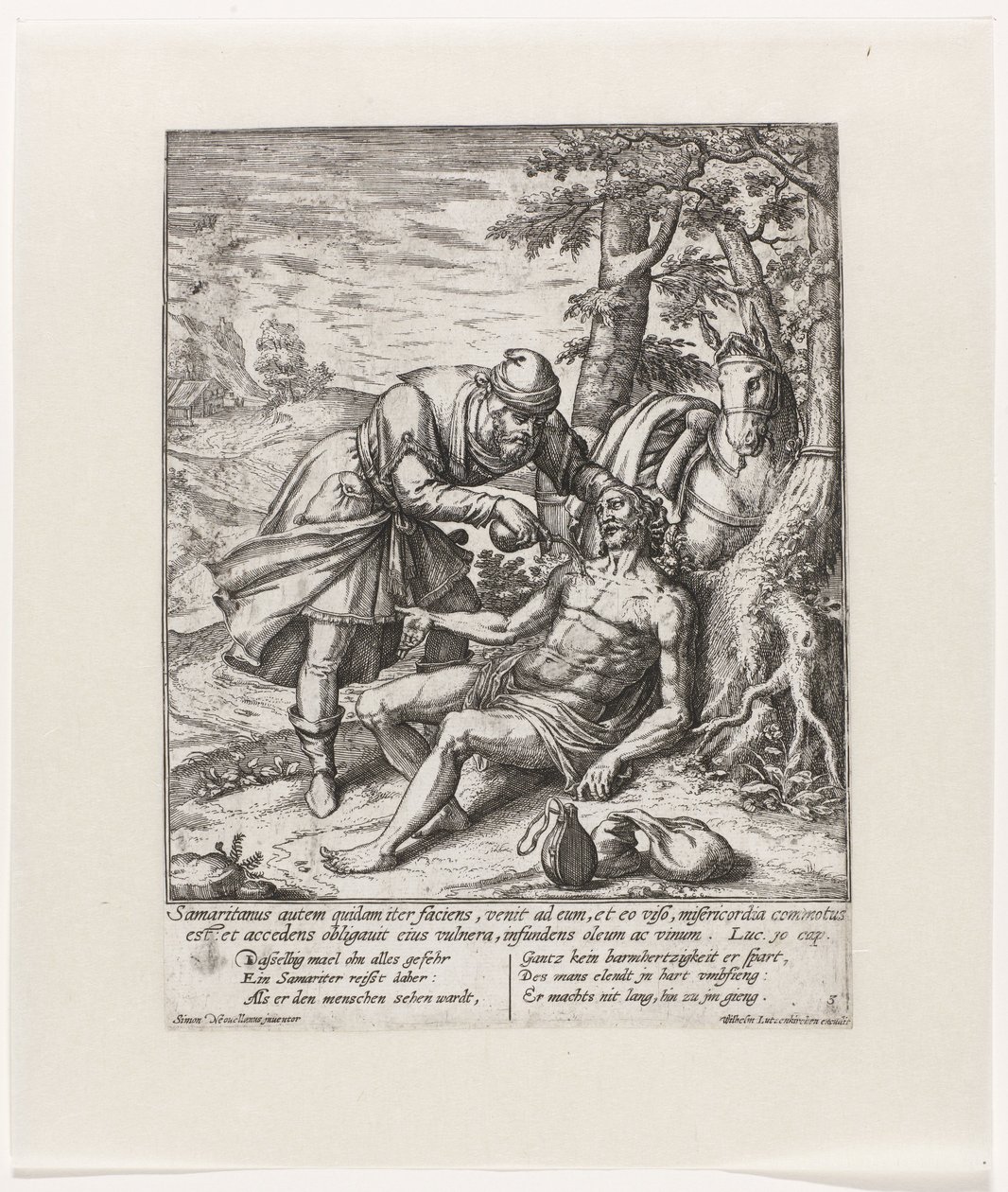 El buen samaritano atiende las heridas del viajero robado Parábola del Buen Samaritano (título de la serie) de Symon Novelanus
