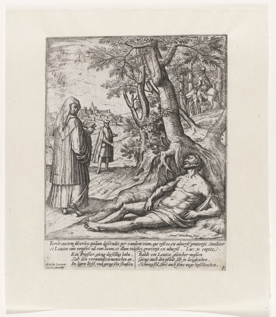 Un sacerdote y un levita pasan y dejan al viajero herido Parábola del Buen Samaritano (título de la serie) de Symon Novelanus
