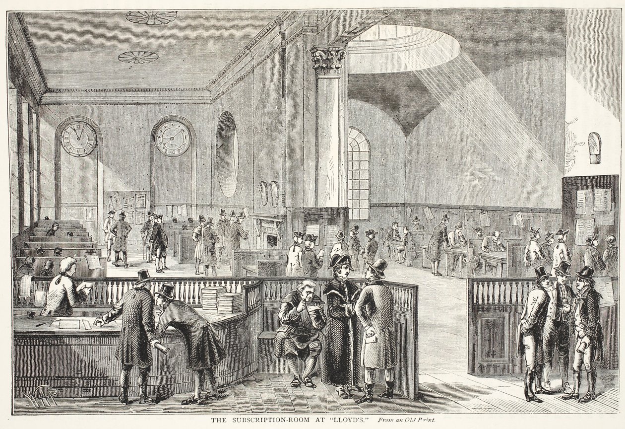 La Sala de Suscripción en Lloyds, según una impresión antigua de Pugin and Rowlandson