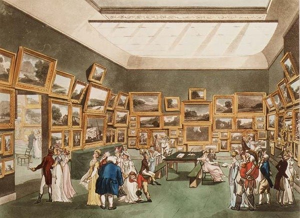 Old Bond Street: Exposición de dibujos en acuarela de Ackermanns Microcosm of London de T. and Pugin Rowlandson