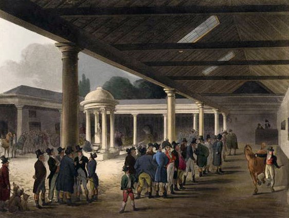 Repositorio de caballos de Tattersalls de Microcosmos de Londres de Ackermann de T. and Pugin Rowlandson