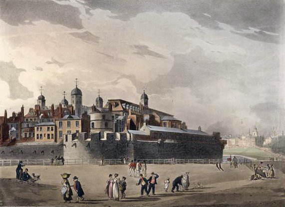 Vista de la Torre, de Microcosmos de Londres de Ackermann, Volumen III, Pub. 1809 de T. and Pugin Rowlandson