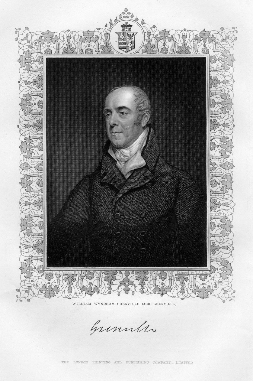 William Wyndham Grenville, 1er Barón Grenville, político inglés, siglo XIX de T. A. Dean