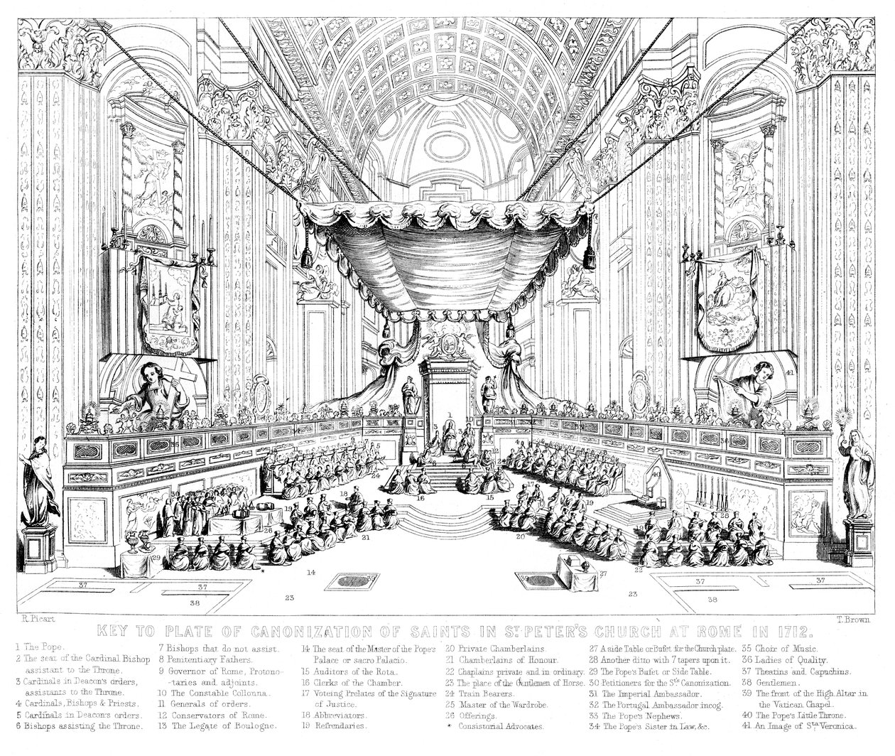 Canonización de Santos en la Iglesia de San Pedro, Roma, 1712 de T. Brown