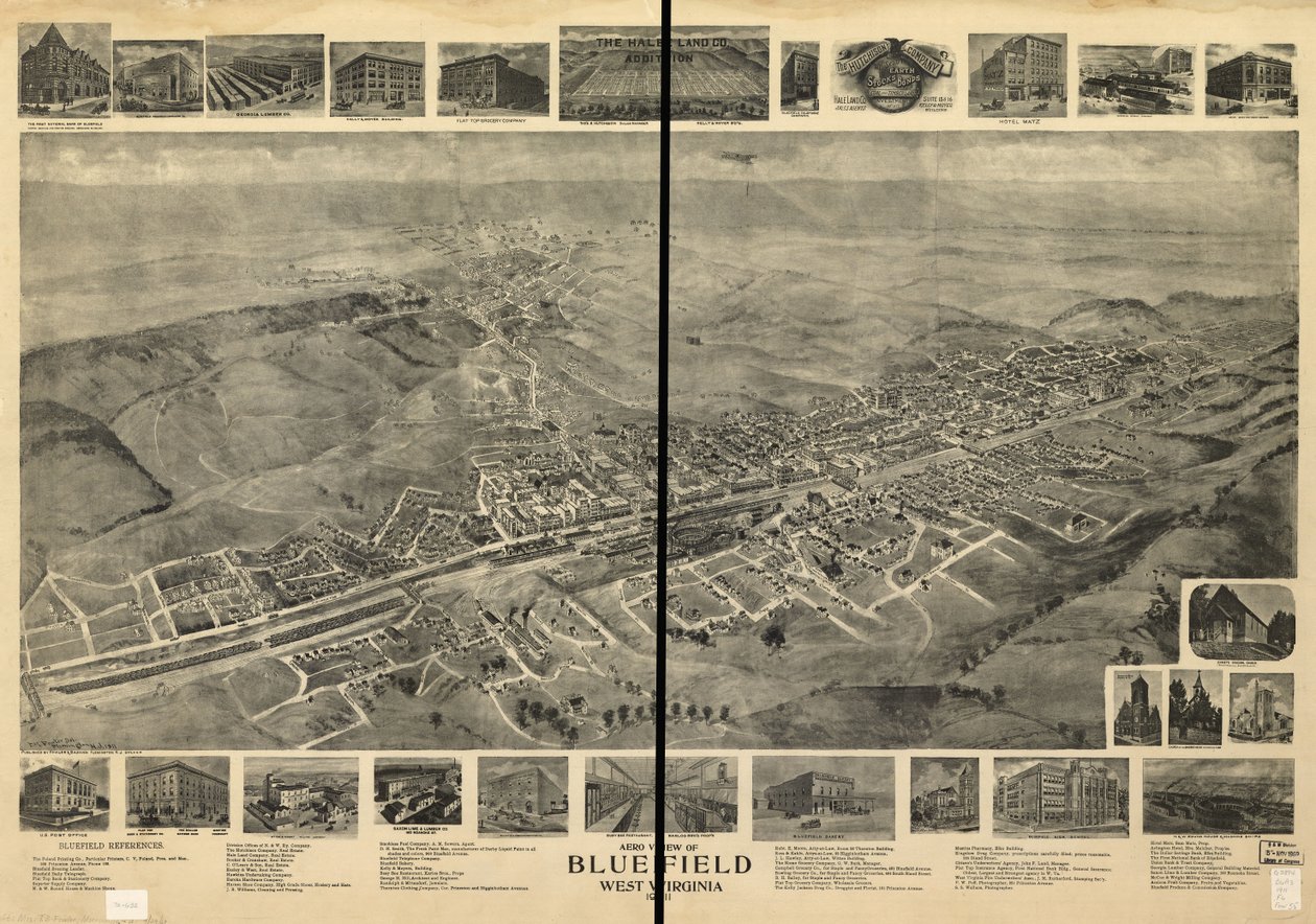 Vista aérea de Bluefield, Virginia Occidental 1911 de T. M. Fowler