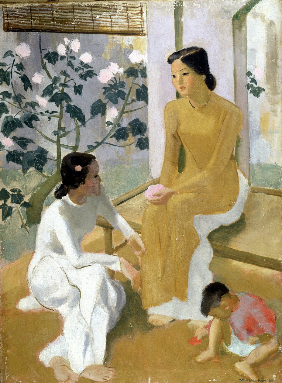 Mujeres y niños. Pintura al óleo de To Ngoc Van de Tô Ng?c Vân