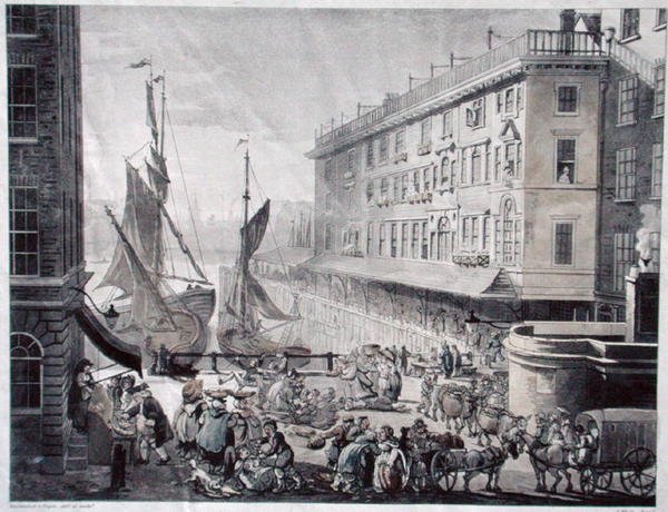 Mercado de Billingsgate, grabado por J. Bluck de T. and Pugin A.C. (after) Rowlandson