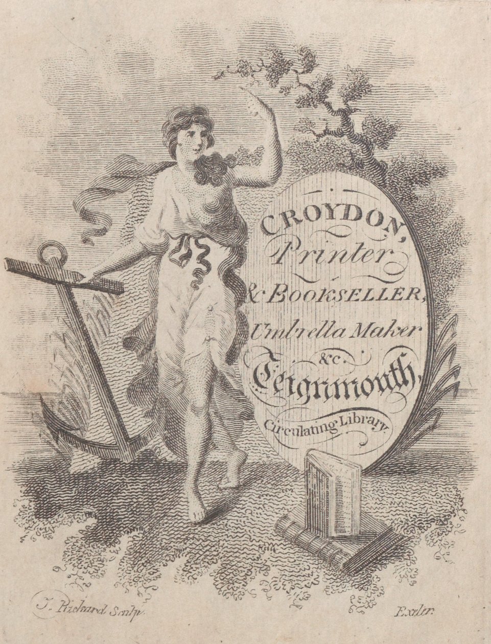 Tarjeta comercial para Croydon, impresor, librero y fabricante de paraguas, siglo XIX de T. Rickard