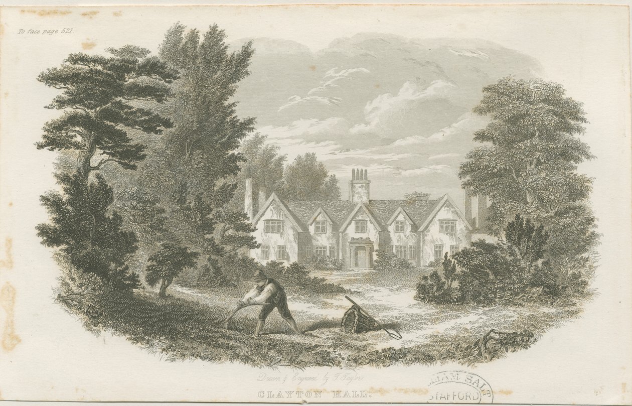 Fenton - Clayton Hall: grabado en acero de T Taylor