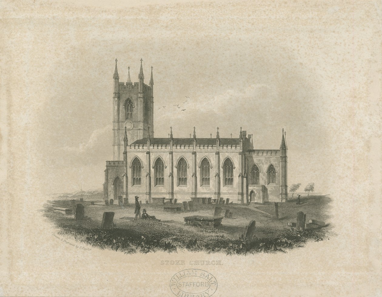Iglesia de Stoke-upon-Trent [Nueva]: grabado en acero (vignette), nd [?mediados del siglo XIX] de T Taylor