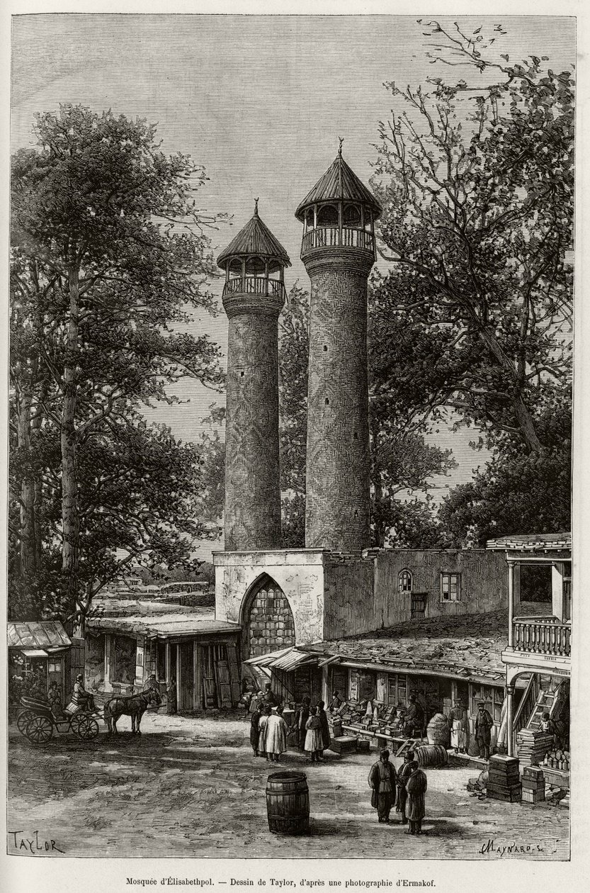 La mezquita de Elisabethpol (o Gandja, o Kirovabad, Azerbaiyán) (grabado) de T Taylor