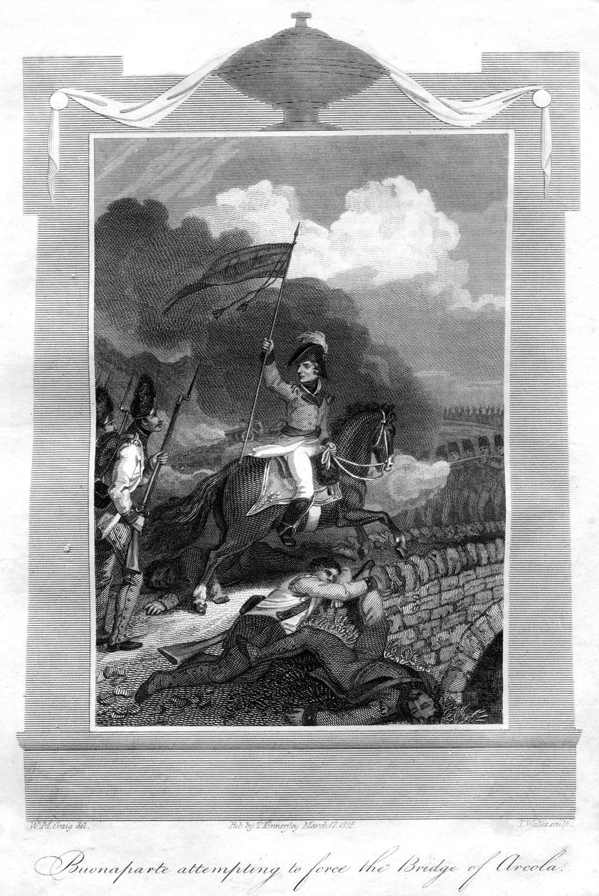 Napoleón Bonaparte intentando forzar el puente de Arcola, 1816 de T. Wallis