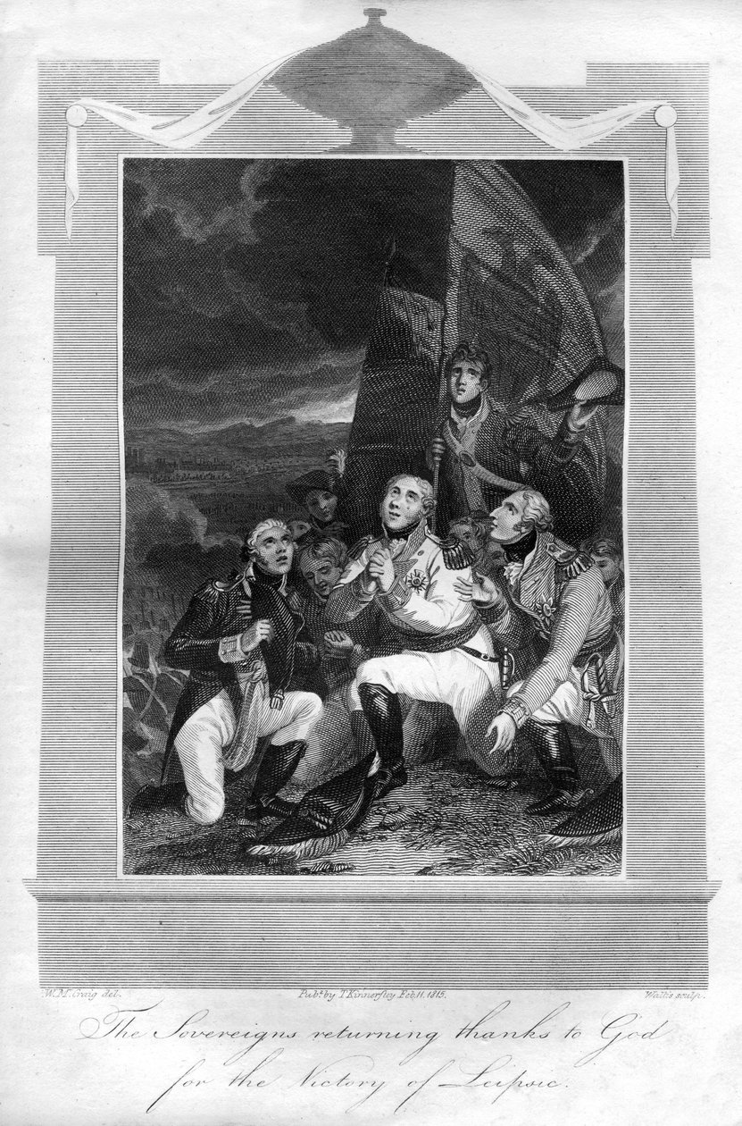 Los soberanos agradeciendo a Dios por la victoria de Leipzig, 1816 de T. Wallis