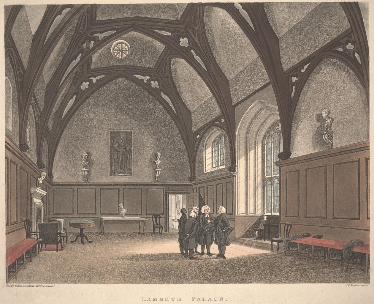 Palacio de Lambeth, grabado por Joseph Constantine Stadler, publicado en 1808 de T. and Pugin A.C. Rowlandson