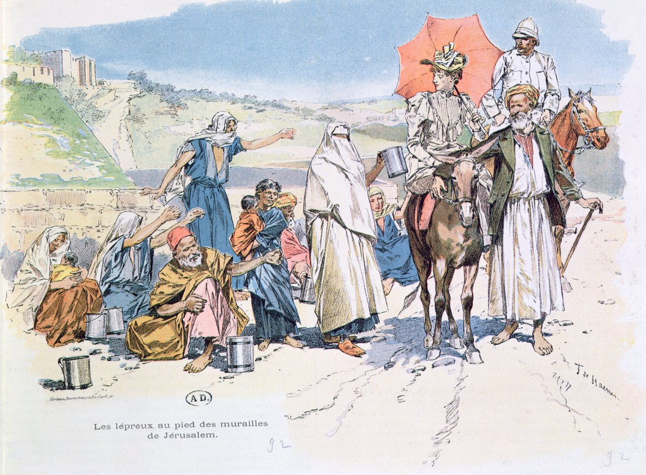 Leprosos fuera de los muros de Jerusalén, 1892 de T. de Haener