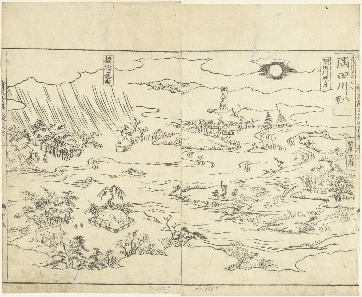 Ocho vistas del río Sumida Sumidagawa hakkei (título sobre objeto) Ehon kojidan (título de la serie sobre el objeto) de Tachibana Morikuni