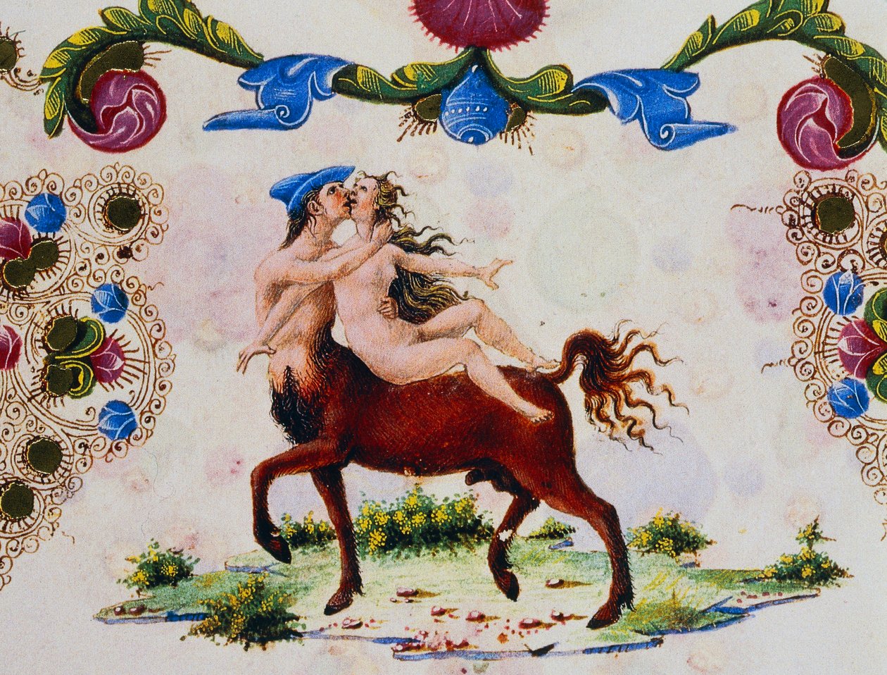 Centauro y figura femenina, Volumen II f 287, v, Biblia de Borso d