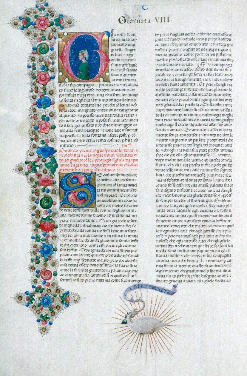 Página de manuscrito iluminado del Decamerón, por Giovanni Boccaccio, italiano, c1467 de Taddeo Crivelli