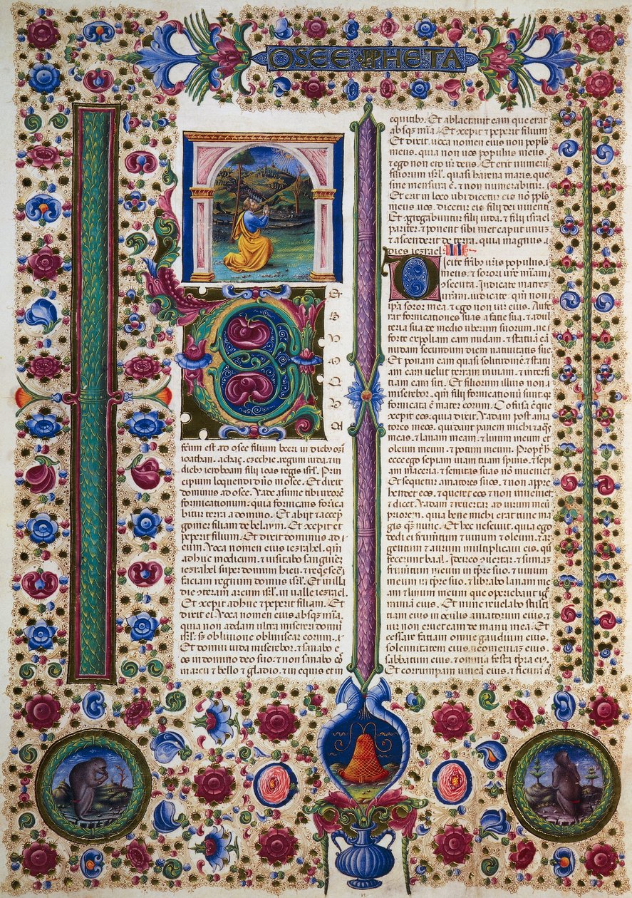 Incipit del Libro del Profeta Oseas, del Volumen II de la Biblia de Borso d
