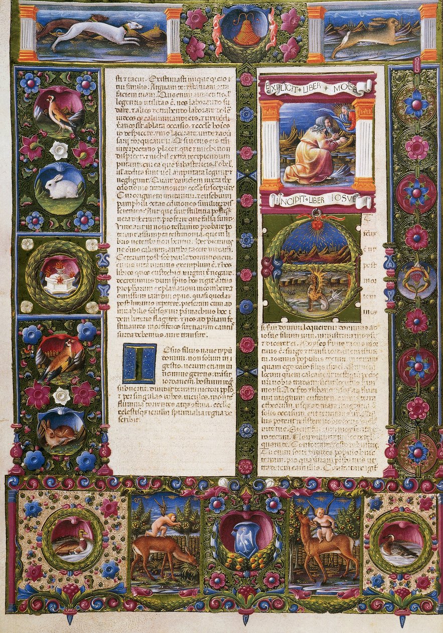 El final del Libro de Deuteronomio y el inicio del Libro de Josué, del Volumen II de la Biblia de Borso d