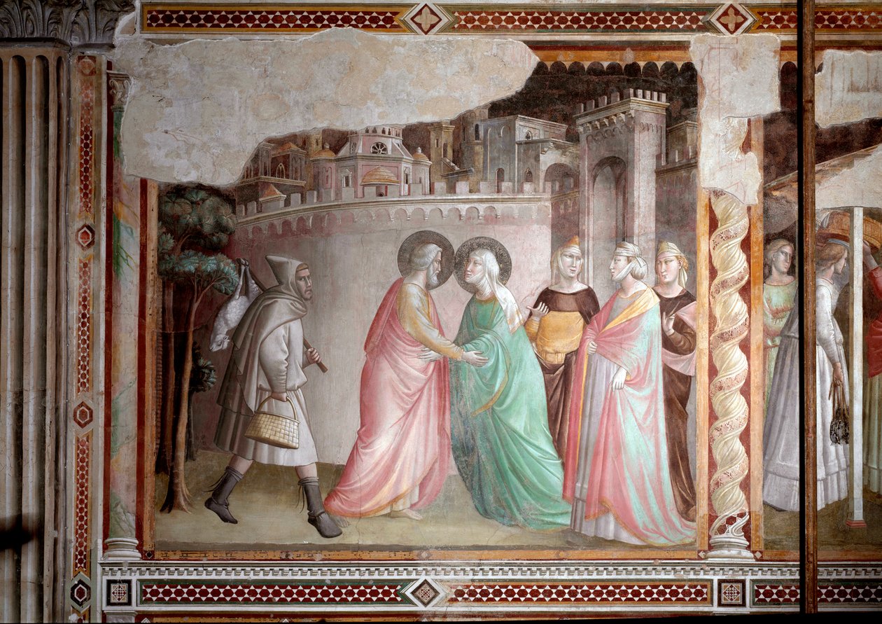 La vida de la Virgen: encuentro de Joaquín y Ana en la puerta dorada de Taddeo Gaddi