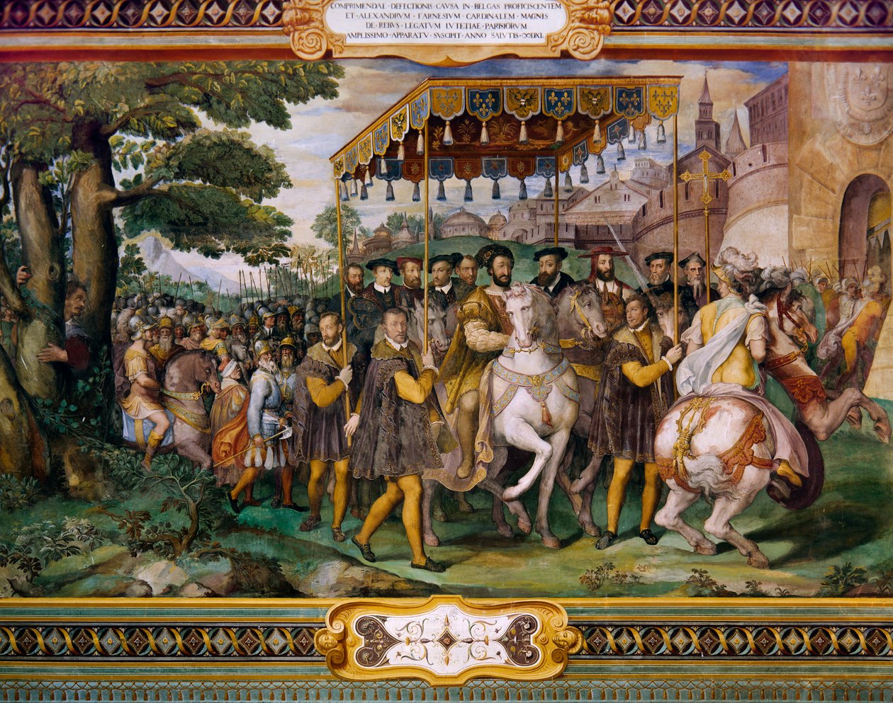 Francisco I recibiendo a Carlos V y al cardenal Alessio Farnese en París, por Taddeo Zuccari, Palazzo Farnese, Caprarola, Italia de Taddeo Zuccari