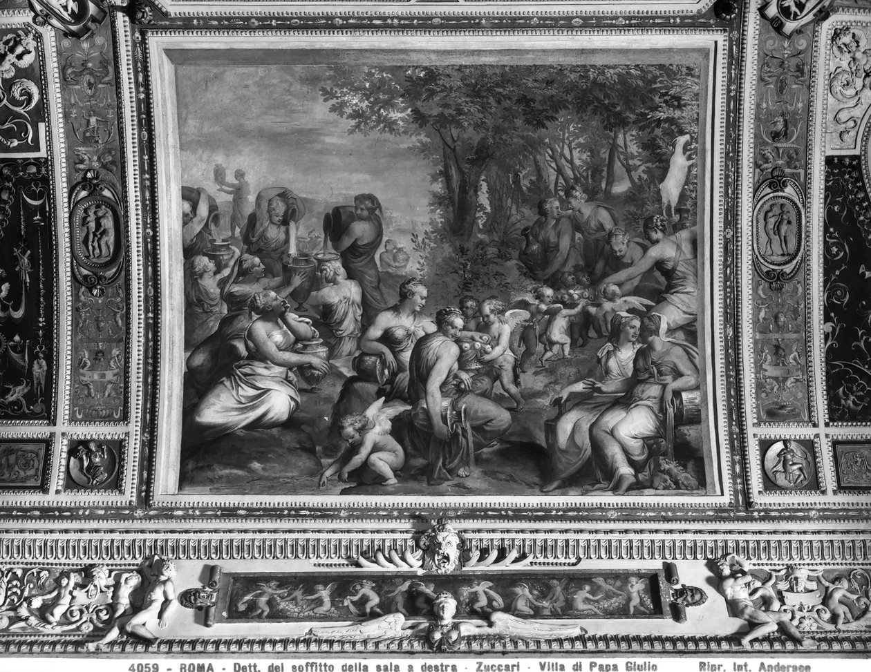 Escena con ninfas, detalle del techo de una sala de banquetes, Villa Giulia, Roma de Taddeo Zuccaro