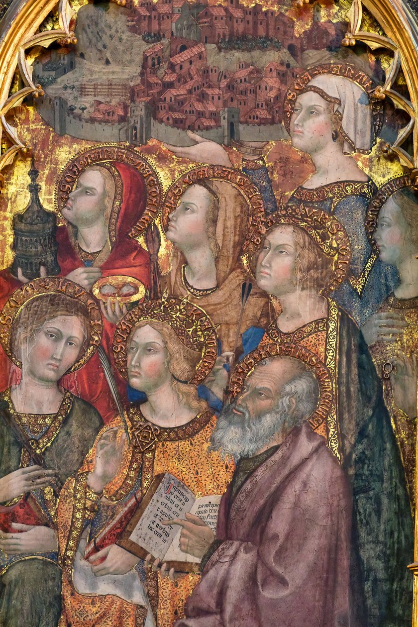 Varios santos adorando a la Virgen, Tríptico de la Asunción de Taddeo di Bartolo