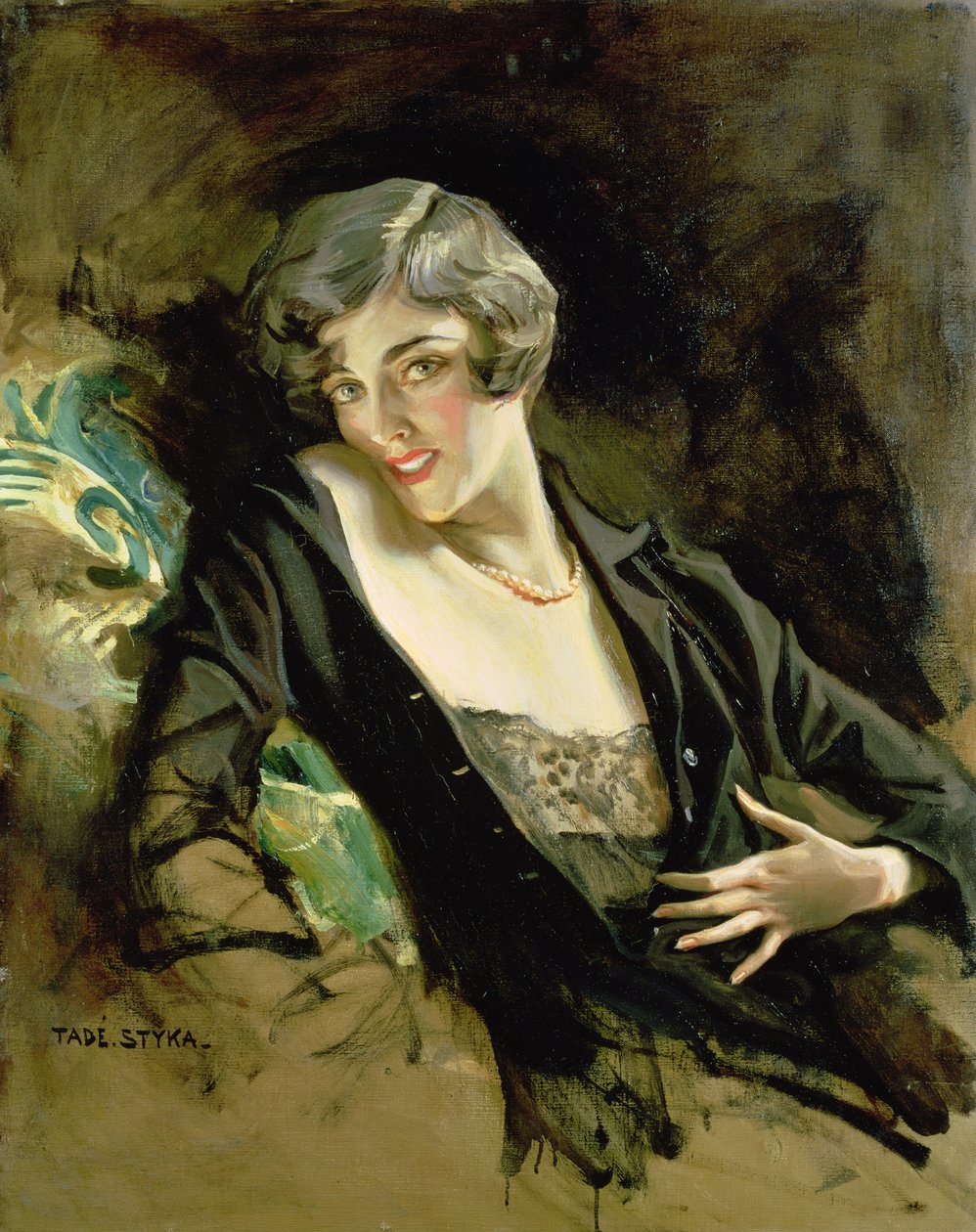 Retrato de una joven (óleo sobre lienzo) de Tade Styka
