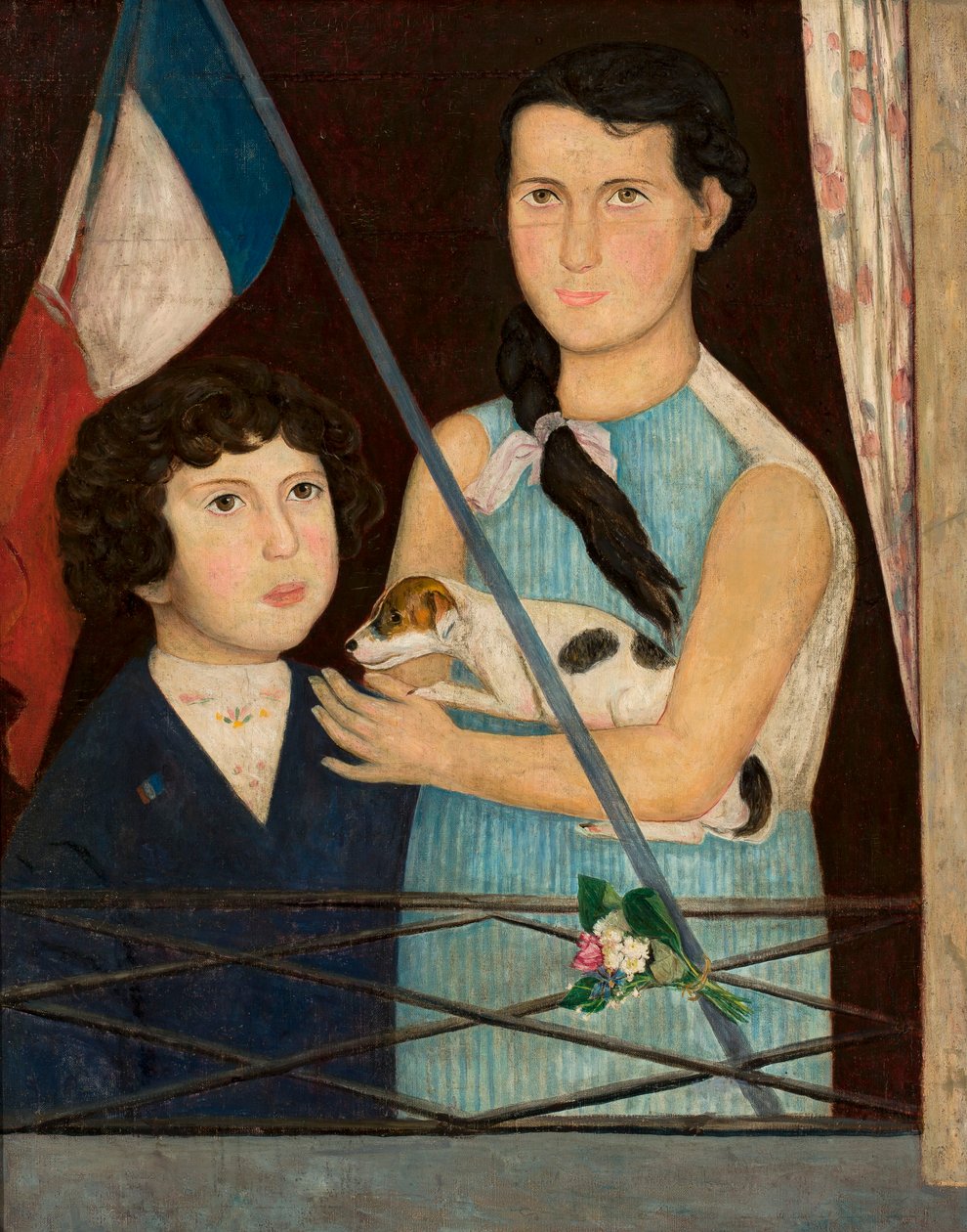 Dos niños con una bandera francesa de Tadeusz Makowski