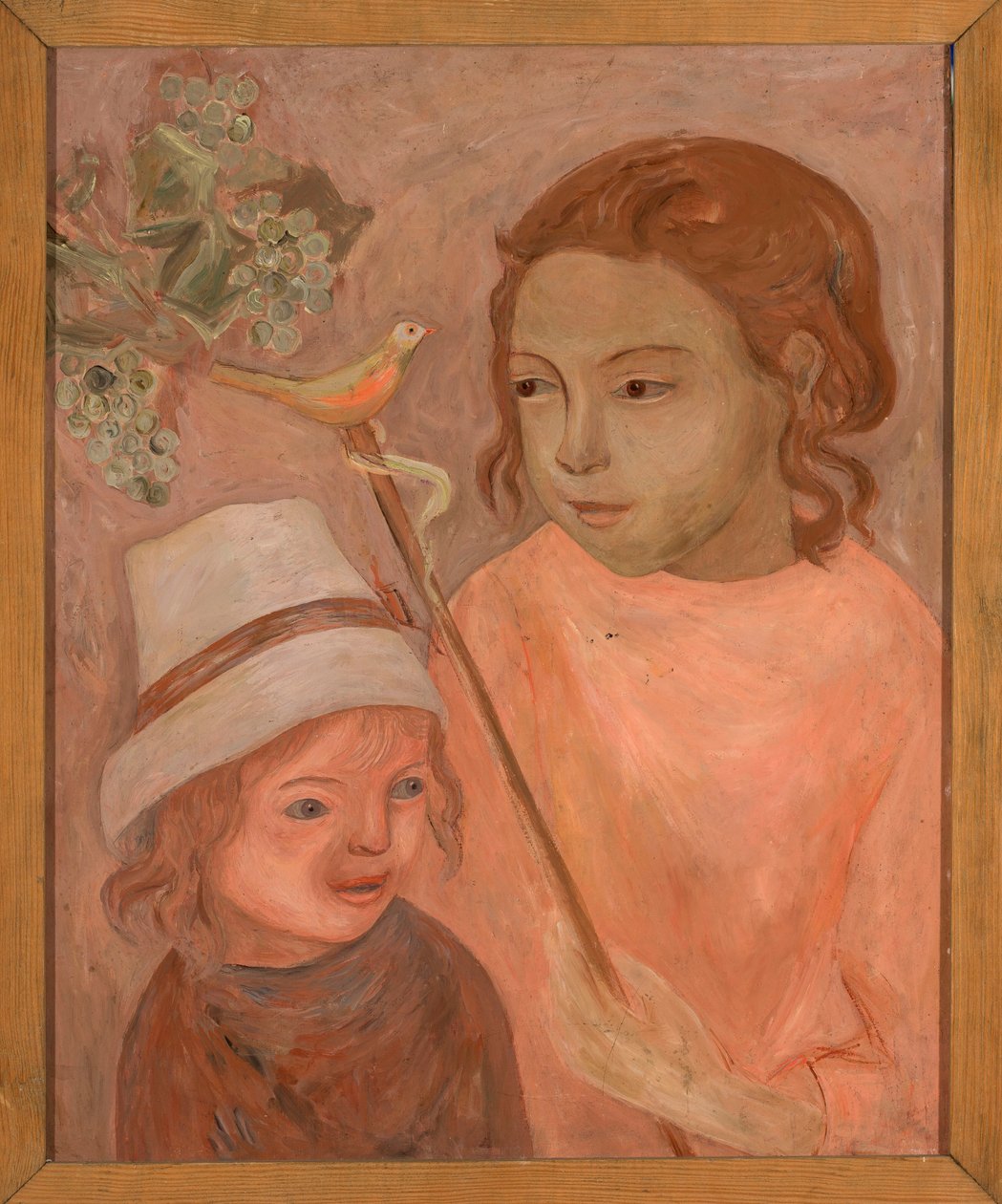 Niños con un pajarito en un palo de Tadeusz Makowski