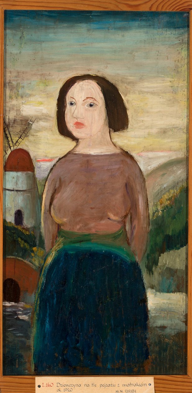 Una chica con un molino de viento al fondo de Tadeusz Makowski