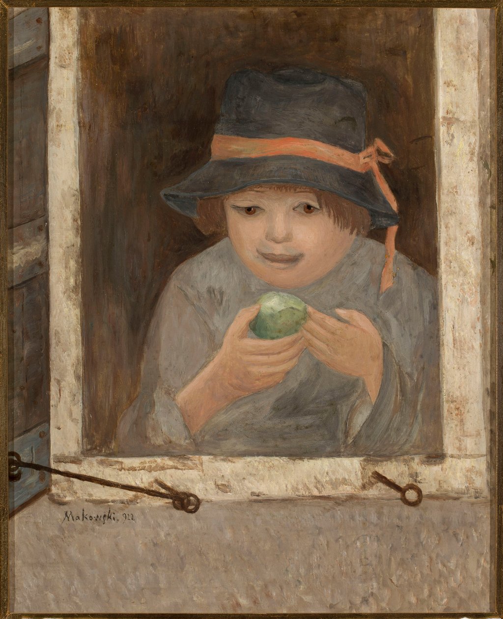 La chica con la manzana en la ventana de Tadeusz Makowski