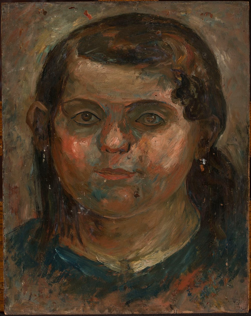 La cabeza de una niña con un vestido azul de Tadeusz Makowski