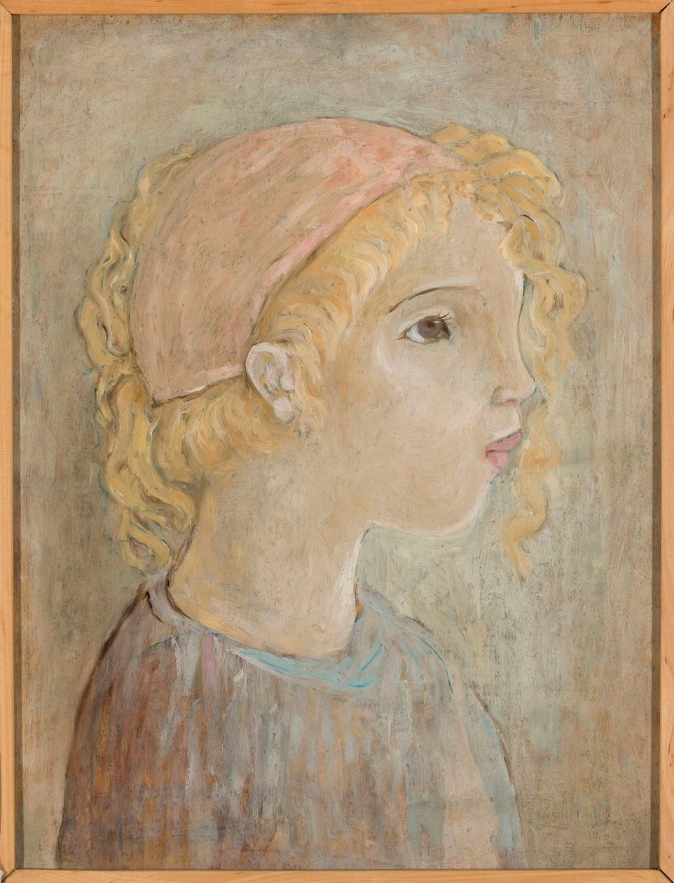 Cabeza de una niña con capucha rosa de Tadeusz Makowski
