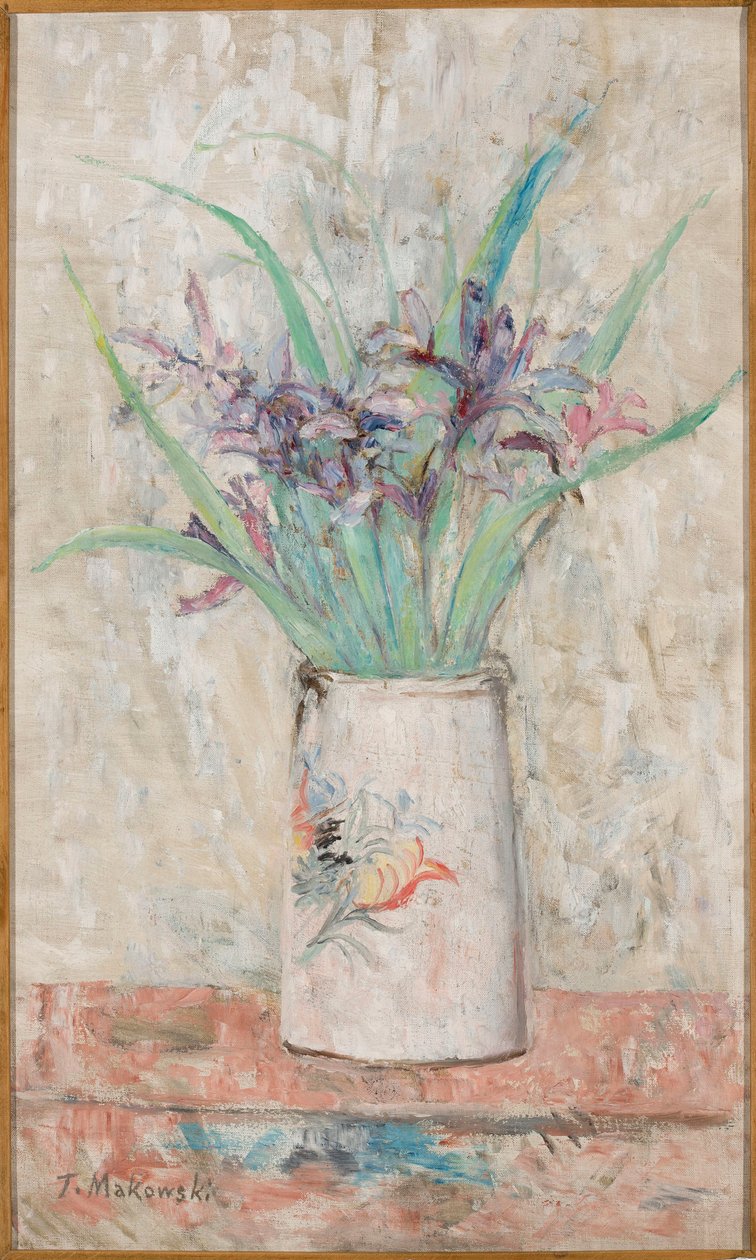 Iris en un jarrón blanco de Tadeusz Makowski