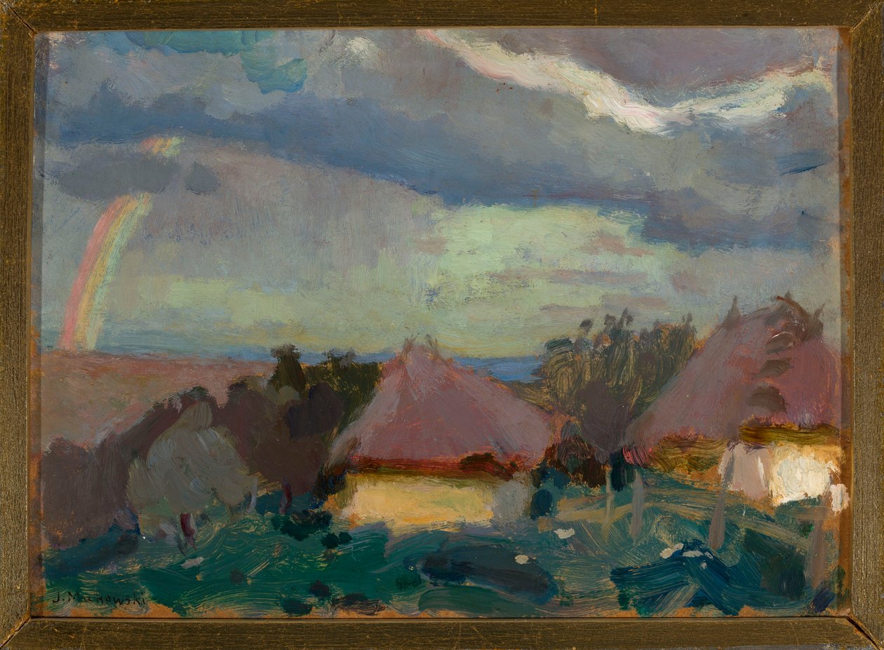 Paisaje rural con un arcoíris de Tadeusz Makowski
