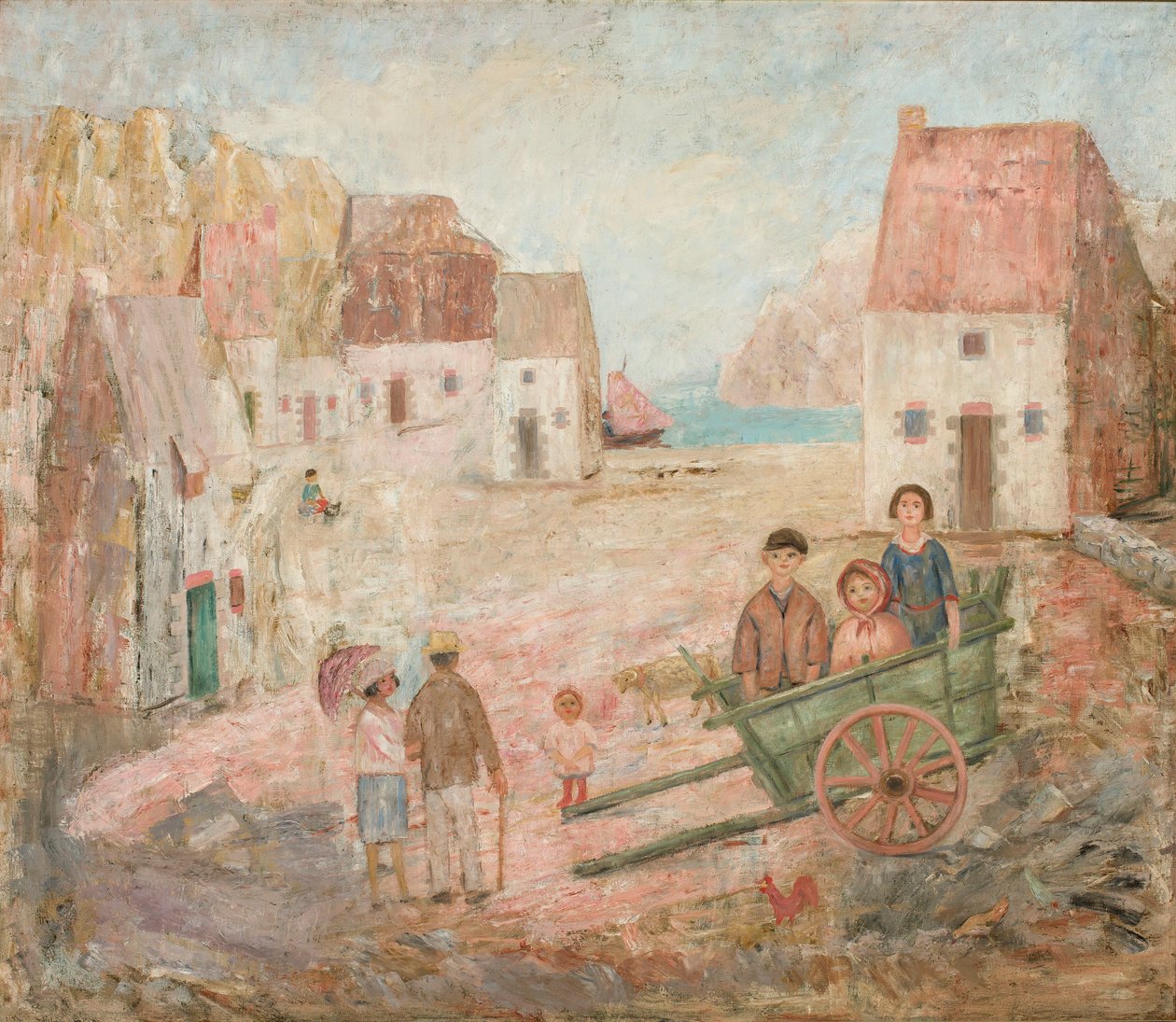 Paisaje urbano con niños en un carro de Tadeusz Makowski