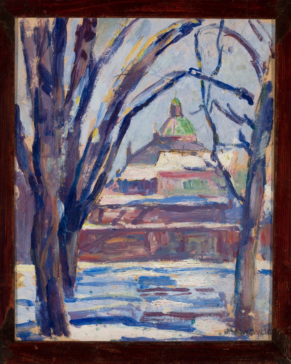 Paisaje invernal con una iglesia ortodoxa de Tadeusz Makowski