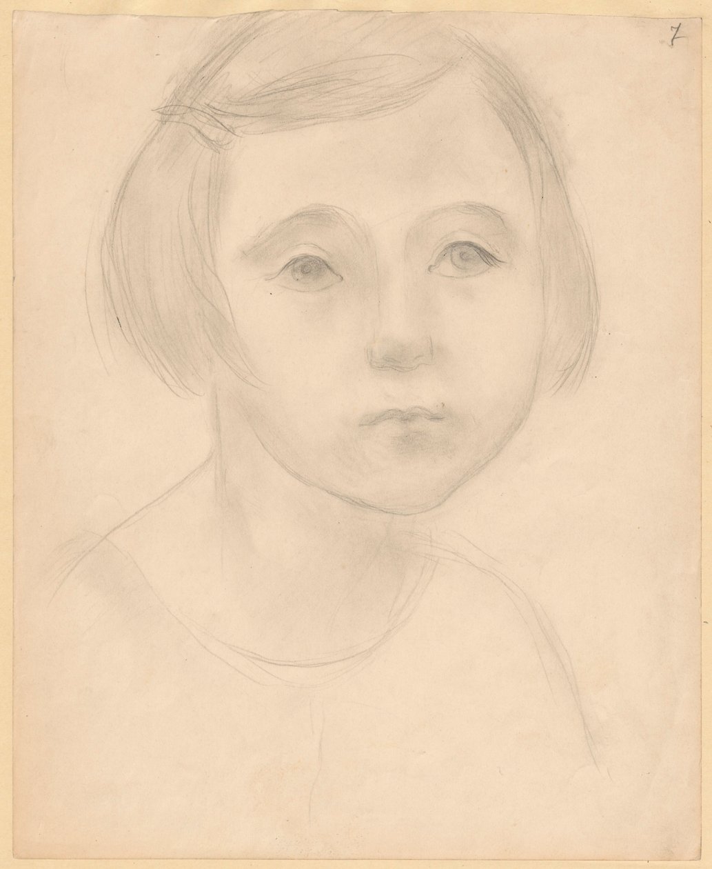 Busto de una niña con el pelo corto y los labios torcidos de Tadeusz Makowski