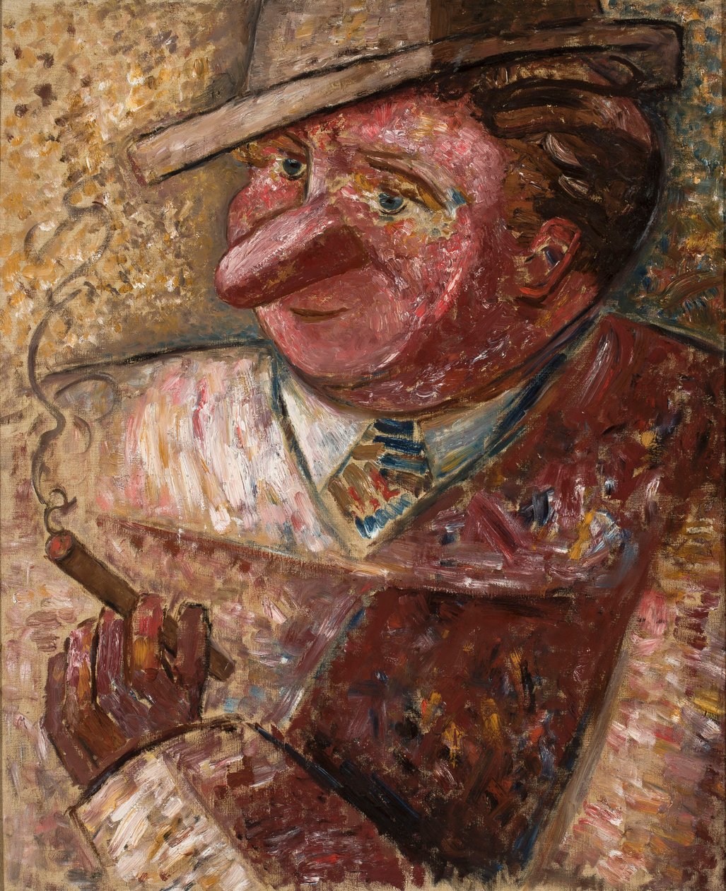 Retrato de un hombre con sombrero y cigarro de Tadeusz Makowski