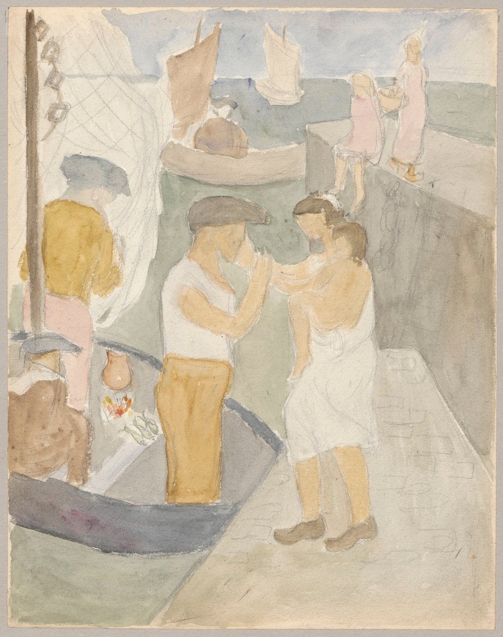 Familia de pie en el puerto de Tadeusz Makowski