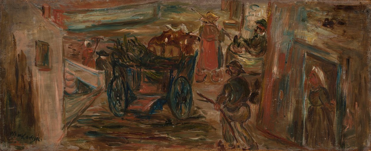 Escena costumbrista con un carro de Tadeusz Makowski