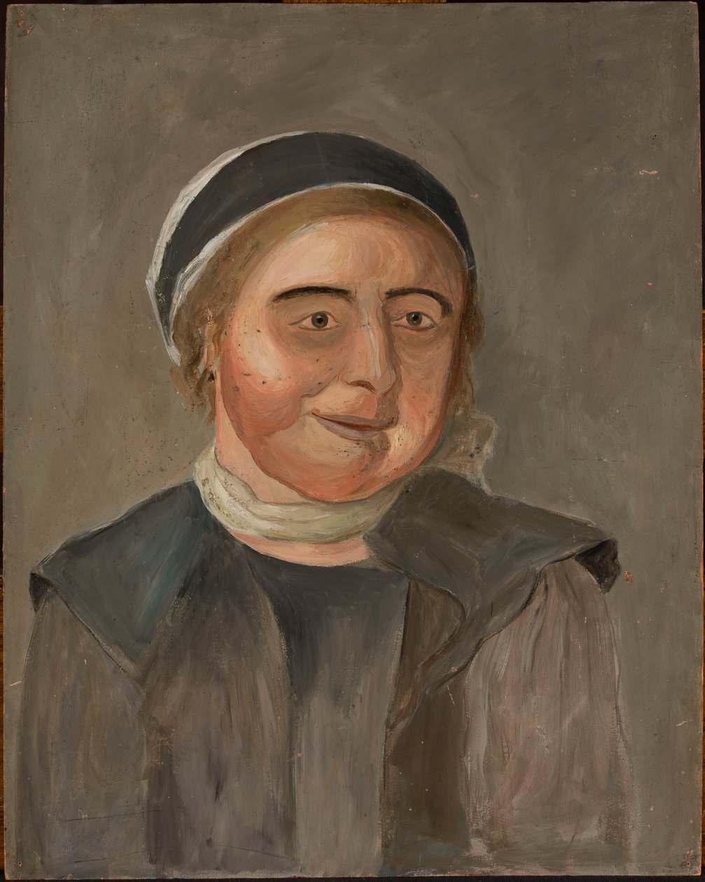 Estudio de una mujer con un gorro blanco y negro de Tadeusz Makowski