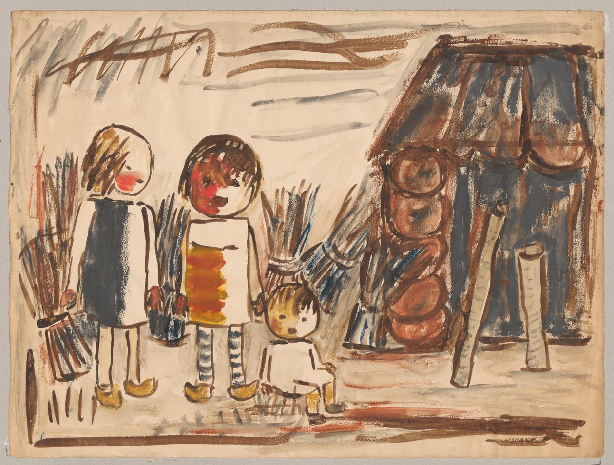 Tres niños con gavillas de Tadeusz Makowski