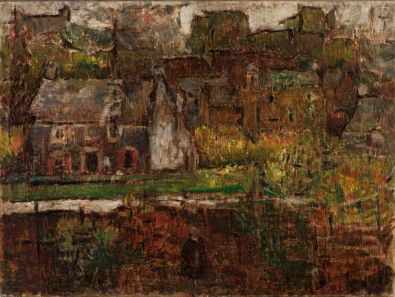 Vista de la ciudad junto al agua de Tadeusz Makowski