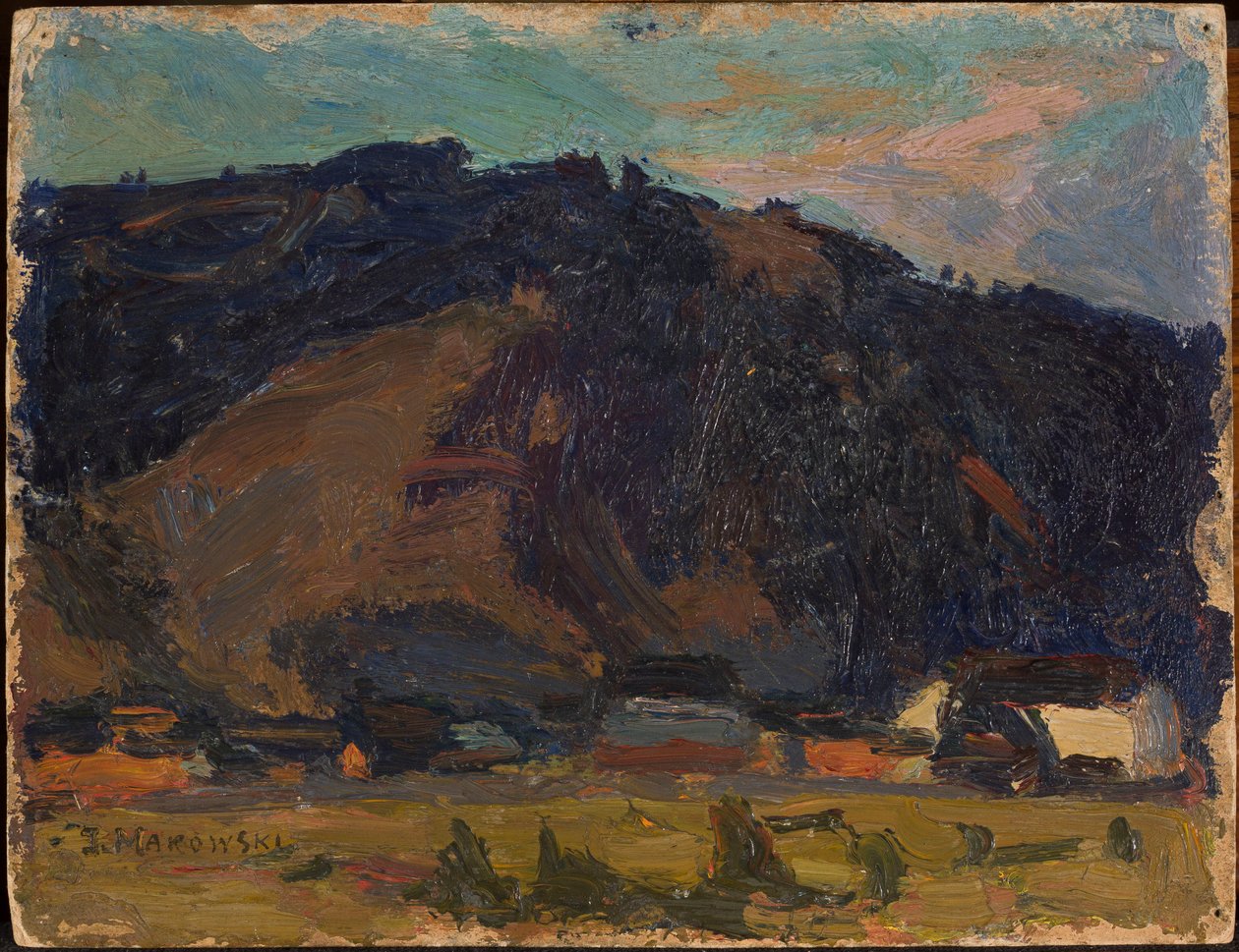 Vista de un pueblo ante una montaña de Tadeusz Makowski