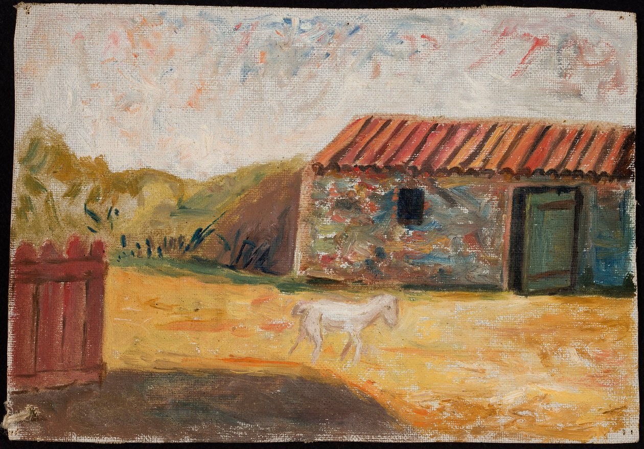 Granja rural con un potro blanco de Tadeusz Makowski